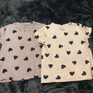 H&M Kids Heart Print Tees - Cream and Tan